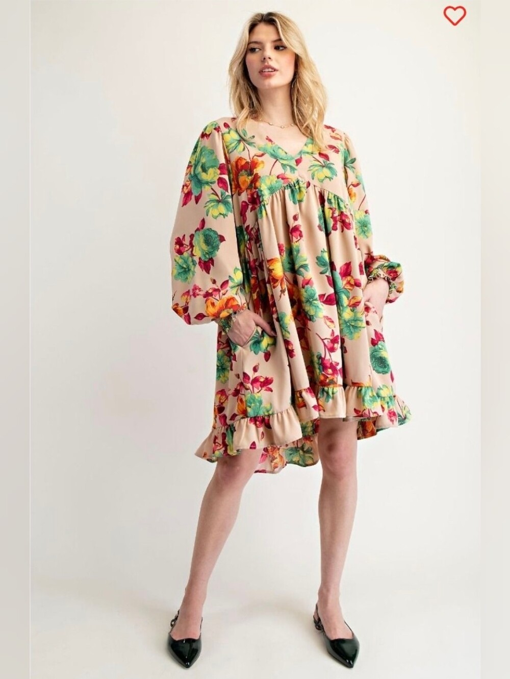 Easel Floral Sophia Twill Woven Dress Boho Floral Babydoll Dress  1X NWT